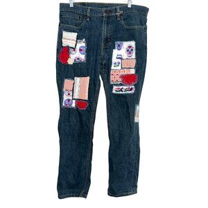 Levis 511 Mens Slim Fit Blue Denim Jeans W34 L30 With Custom Patchwork